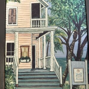‘LOUIE’S backyard’ Key West, Florida art, matted finish, ceramic tile